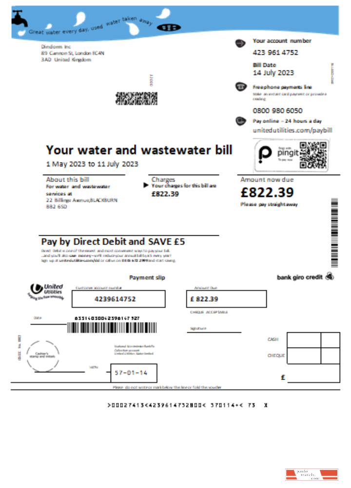 United Utilities water utility business bill, SCR PSD template